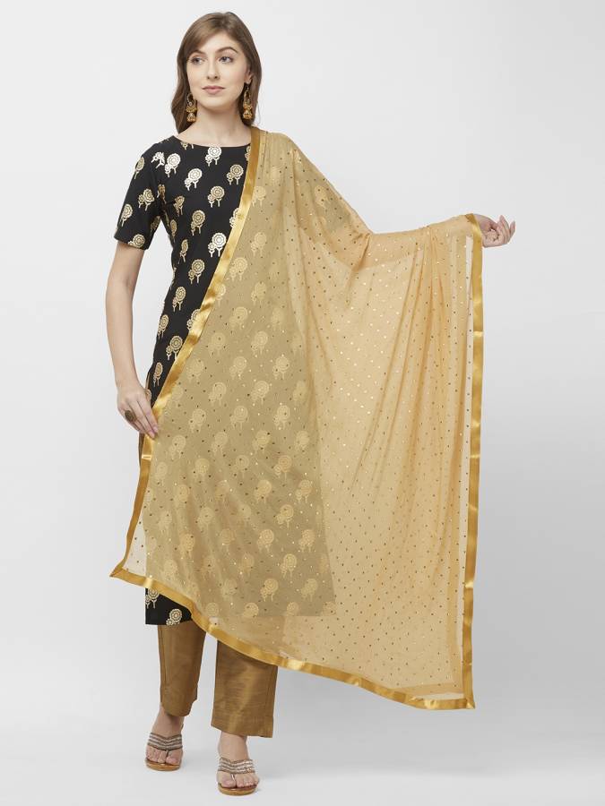 Chiffon Embellished Gold Women Dupatta