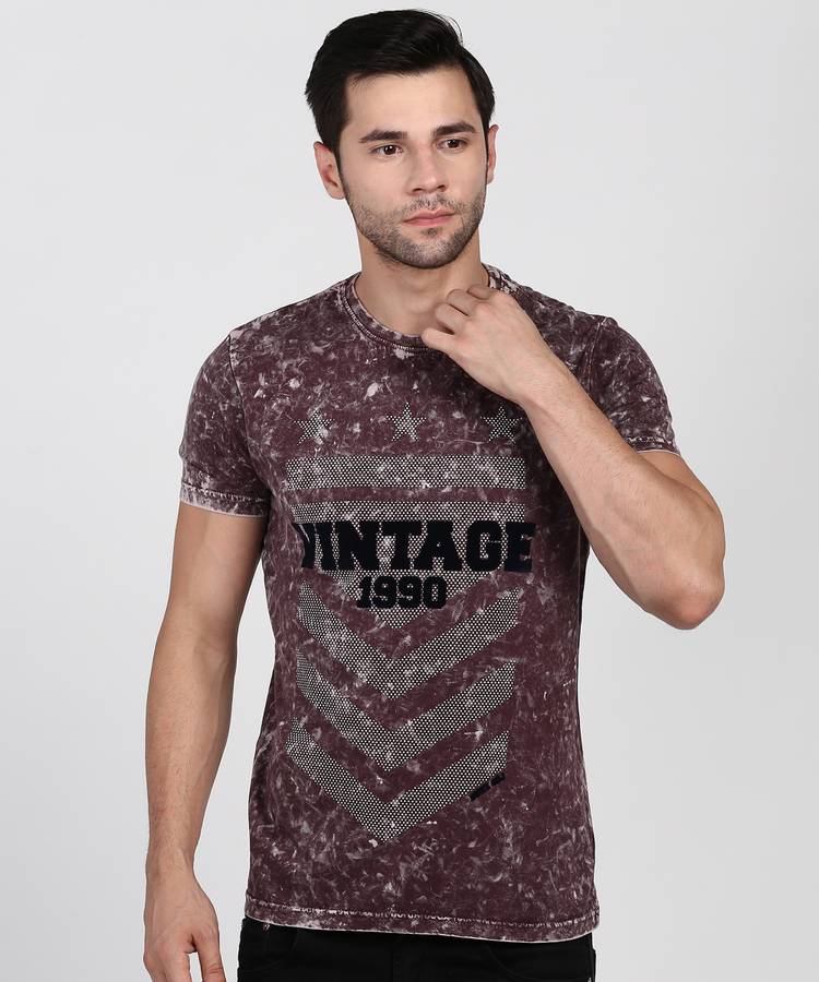 Printed Men Round Neck Purple T-Shirt