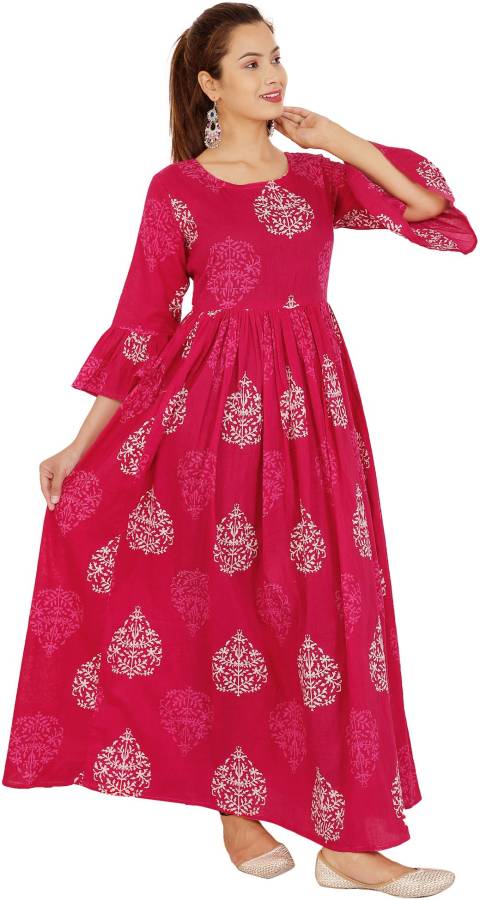 Women Fit and Flare White, Pink Dress Price in India