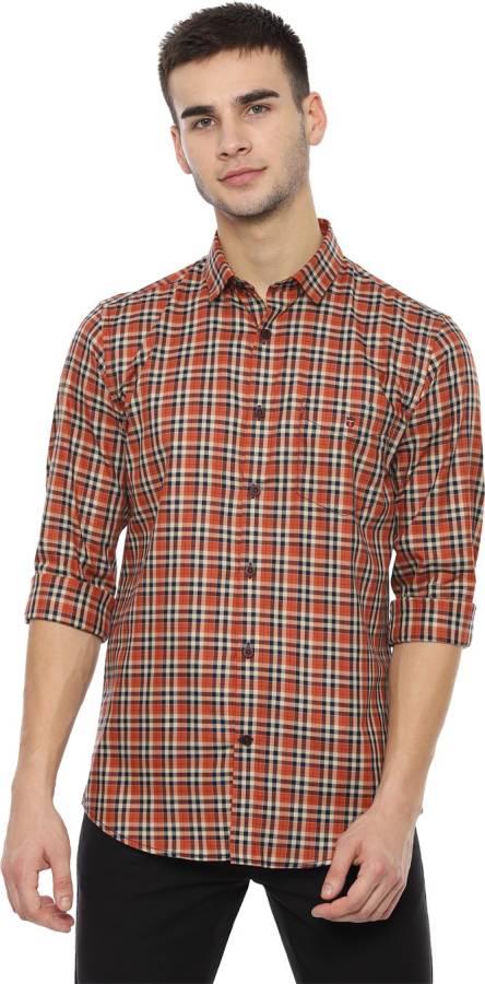 Men Super Slim Fit Checkered Spread Collar Casual Shirt Price in India