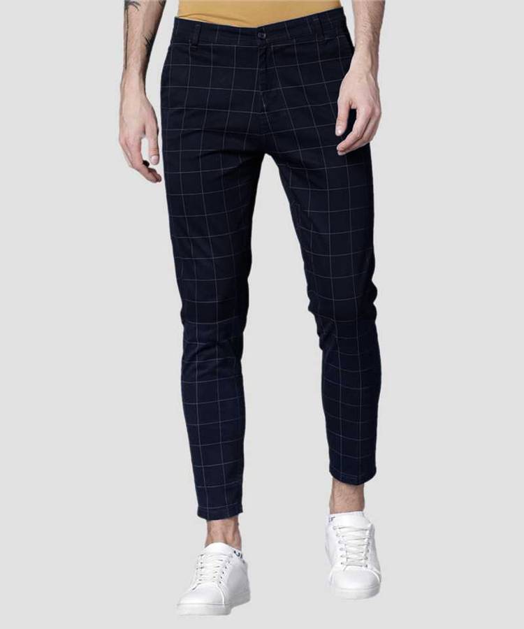 Slim Fit Men Black Cotton Blend Trousers