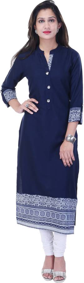 Women Solid Cotton Rayon Blend Straight Kurta