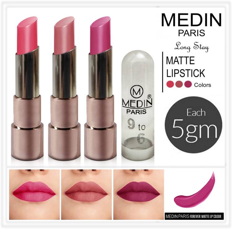 MEDIN 9 to 6 matte lipsticks cosmetics makeup combo set of 3 Price in India