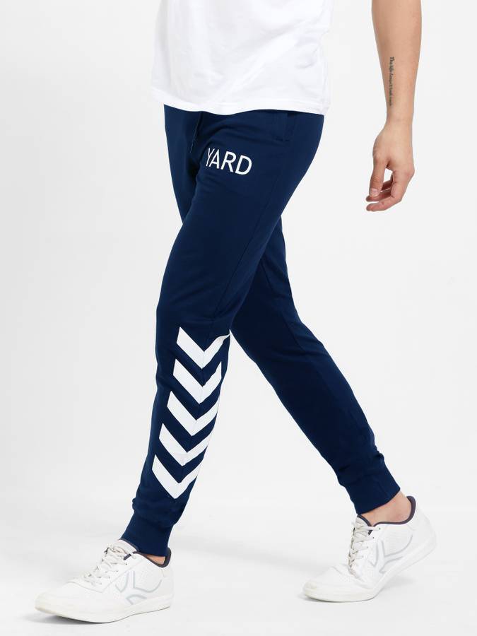 Color Block Men Dark Blue, White Track Pants