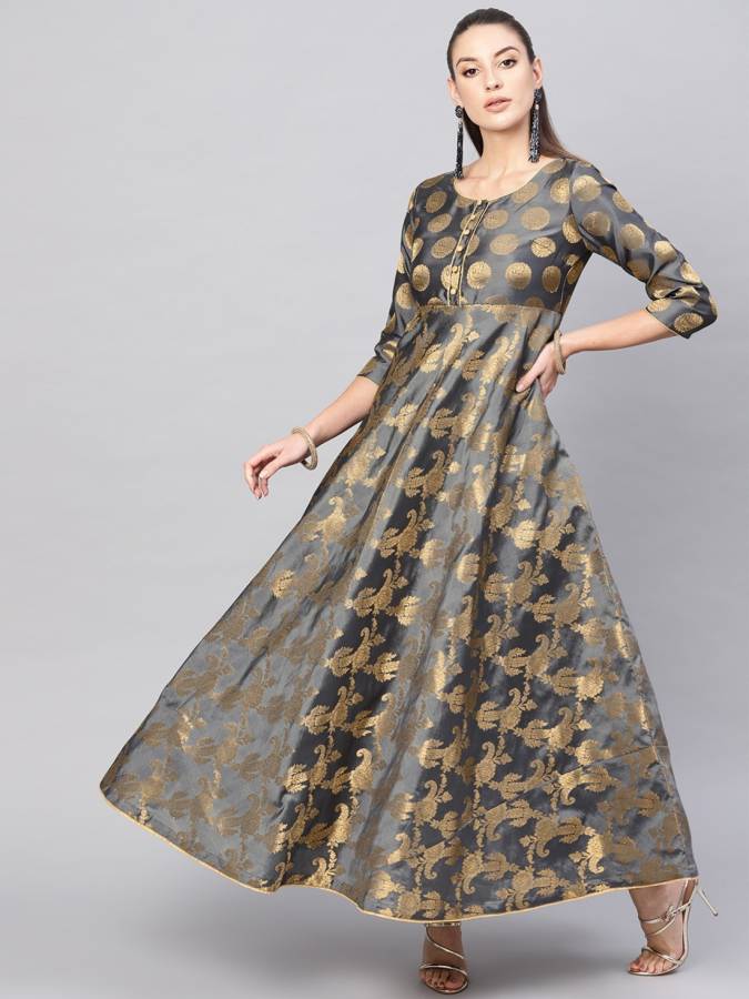 Women Maxi Grey, Gold Dress Price in India