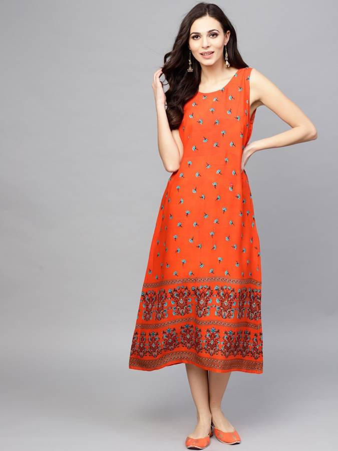 Women A-line Orange Dress Price in India