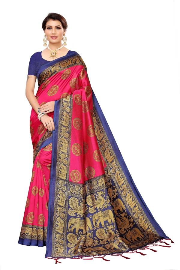 Animal Print, Geometric Print, Printed Bhagalpuri Cotton Silk, Art Silk Saree Price in India