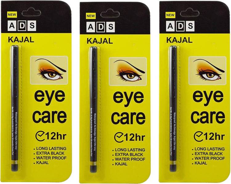 ads Eye Care 12Hr Long Lasting, Extra Black, Waterproof, Kajal (Pack Of 3) Price in India
