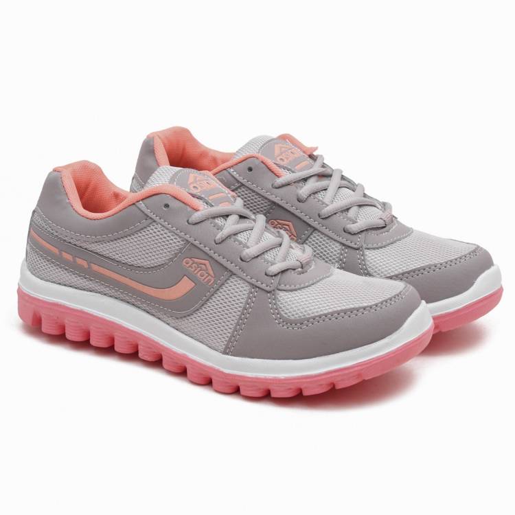 Cute Grey Peach Sports Shoes,Gym Shoes,Casual Shoes,Walking Shoes, Running Shoes For Women