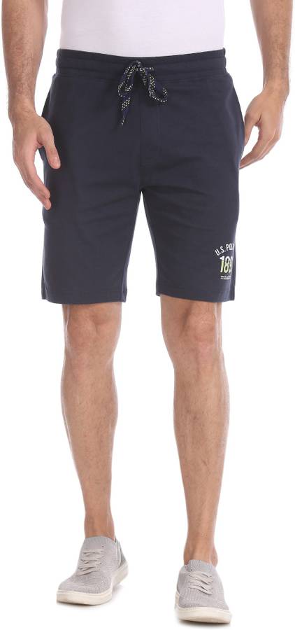 Solid Men Dark Blue Denim Shorts