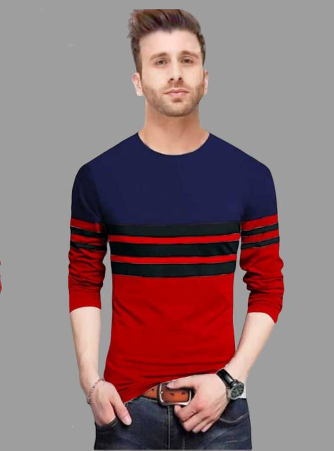 Solid Men Round Neck Dark Blue, Red, Black T-Shirt