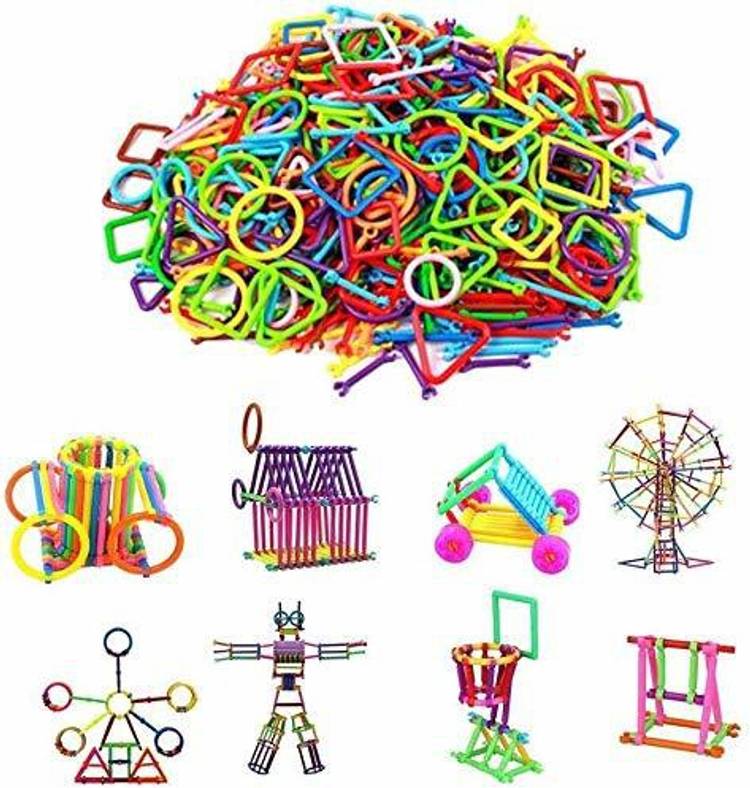 Noxxi 225+ Mega Jumbo Pack of Multi Colored DIY Educational Building Blocks Smart Stick with Different Shape Game Set for Kids