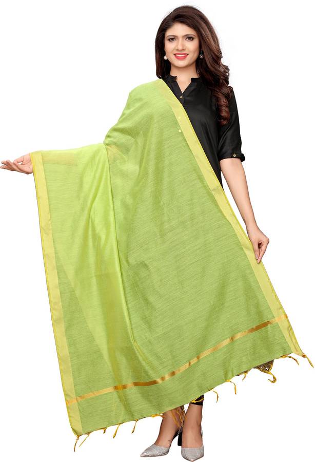 Cotton Silk Embellished, Solid Green Women Dupatta