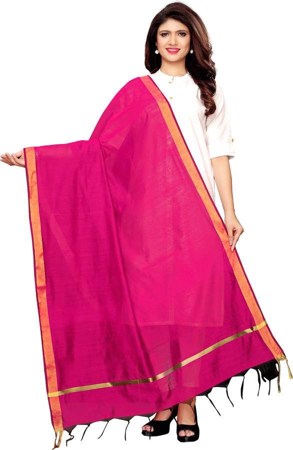 Cotton Silk Embellished, Solid Pink Women Dupatta