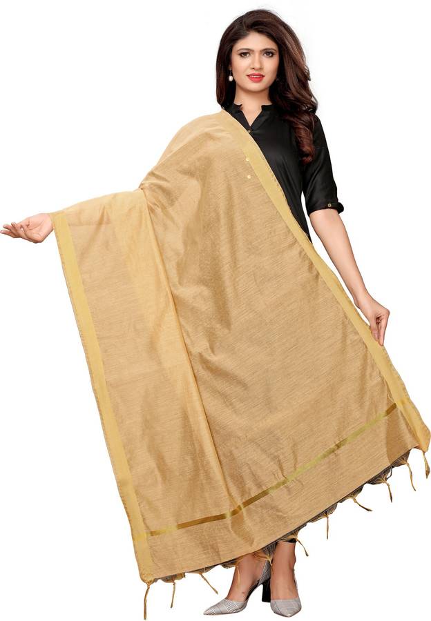 Cotton Silk Embellished, Solid Beige Women Dupatta