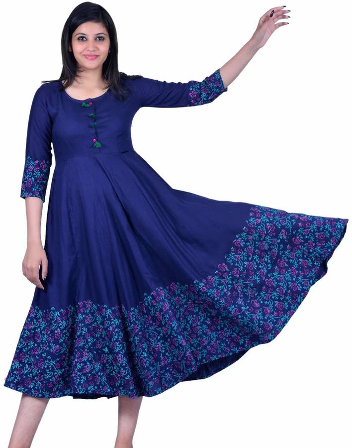 Women Printed Rayon Flared Kurta