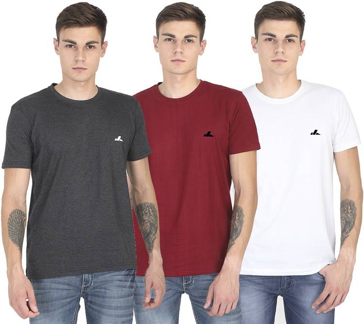 Solid Men Round Neck Grey, Red, White T-Shirt