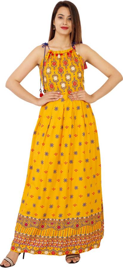 Women Fit and Flare Yellow Dress