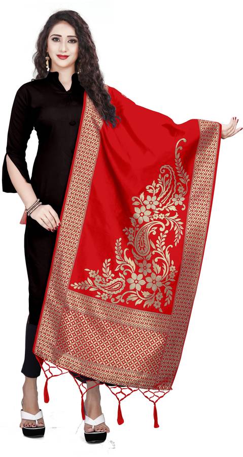 Art Silk, Jacquard Woven Red Women Dupatta