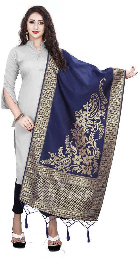 Art Silk Woven Blue Women Dupatta