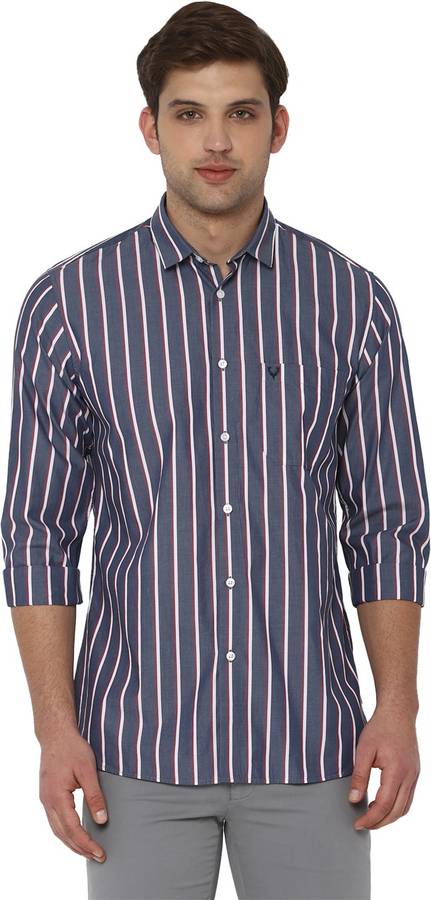 Men Slim Fit Striped Spread Collar Formal Shirt