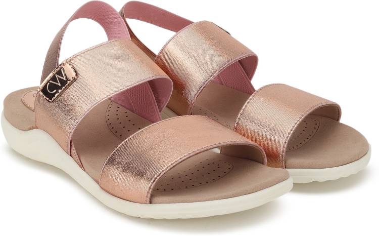 Women Pink, Gold Flats Sandal Price in India