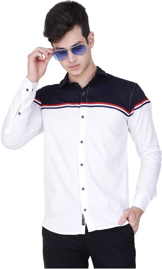 Men Regular Fit Self Design, Solid Spread Collar Casual Shirt