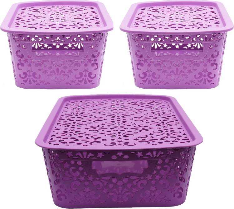 Cutting EDGE Small Turkish Basket | With Lid | Sturdy and Break-Resistant | for storing Toiletries Beauty Products School Supplies Fruits Vegetables Set of 3 | (1 x Medium with Lid [6L] | 2 x Small with Lid [2.5L]) | Purple Storage Basket