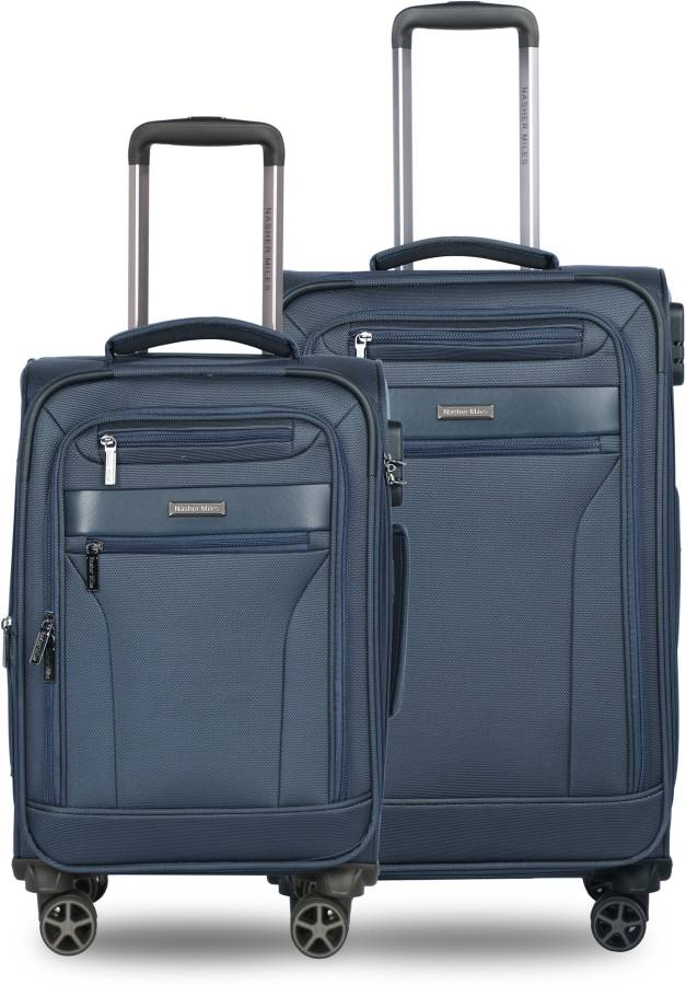 Medium Check-in Luggage (65 cm) - Berlin Expander Soft-Sided Polyester Luggage Set of 2 Navy Blue Trolley Bags (55 & 65 cm) - Blue