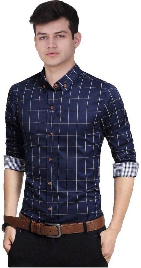 Men Regular Fit Checkered Button Down Collar Casual Shirt