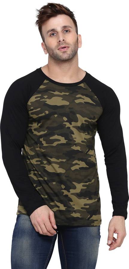 Military Camouflage Men Round Neck Dark Green T-Shirt Price in India