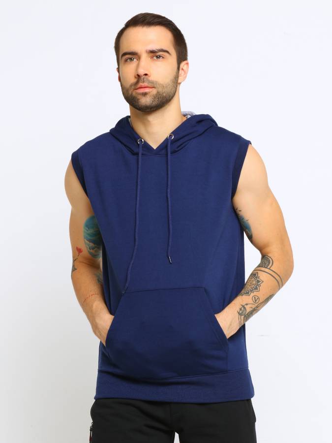 Sleeveless Solid Men Sweatshirt