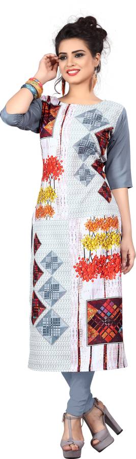 Women Self Design, Printed Poly Crepe Straight Kurta