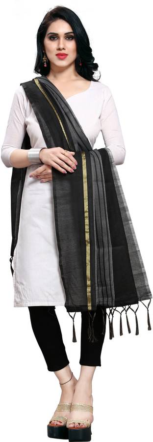 Polyester Striped Black Women Dupatta