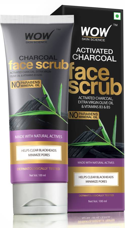 WOW SKIN SCIENCE Activated Charcoal Face Scrub- No Parabens & Mineral Oil - 100mL Scrub Price in India