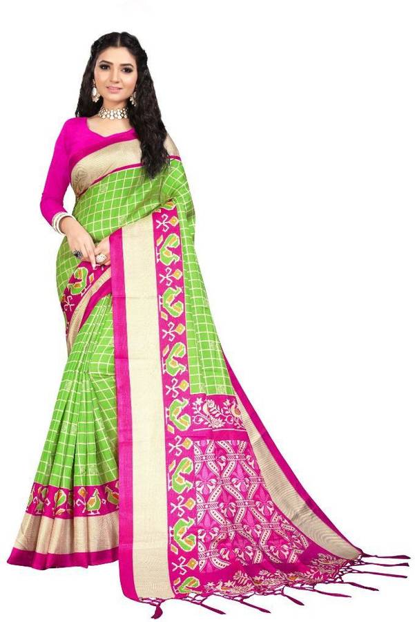 Checkered Daily Wear Silk Blend Saree