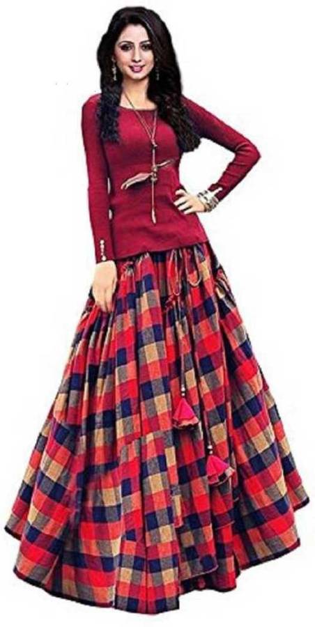 Digital Print, Checkered Semi Stitched Lehenga Choli Price in India