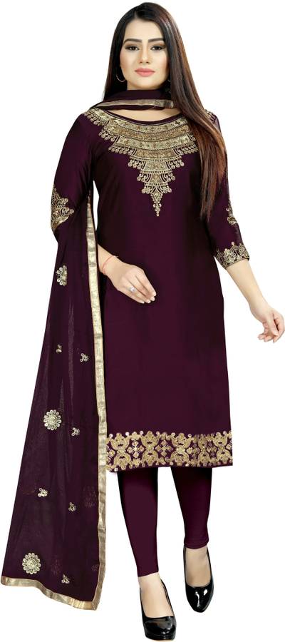 Saree Museum Satin Embroidered, Solid Salwar Suit Material