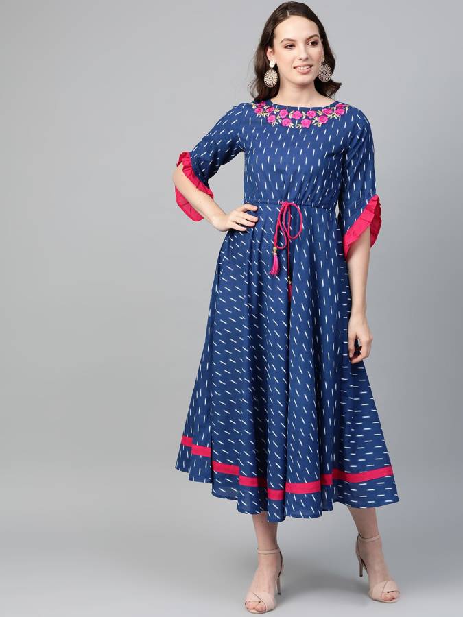 Women Fit and Flare Blue Dress Price in India