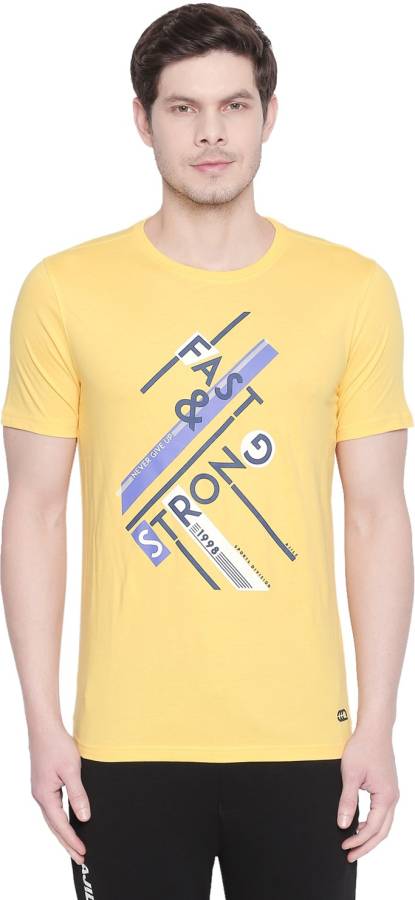 Printed Men Round Neck Yellow T-Shirt Price in India