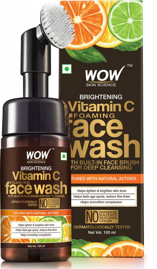 WOW Skin Science Brightening Vitamin C Foaming  with Built-In Face Brush for deep cleansing - No Parabens, Sulphate, Silicones & Color - 100 ml Face Wash