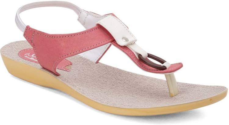 Women PU7083L Pink, White Flats Sandal Price in India