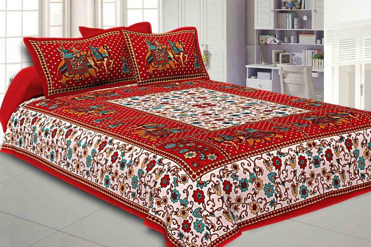 Rajasthani jaipuri Print 200 TC Cotton Double King, Double Jaipuri Prints Bedsheet