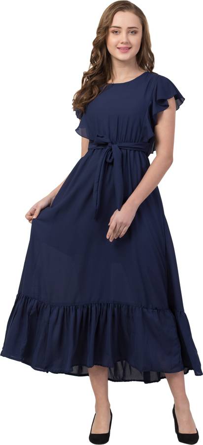 Women Fit and Flare Dark Blue Dress