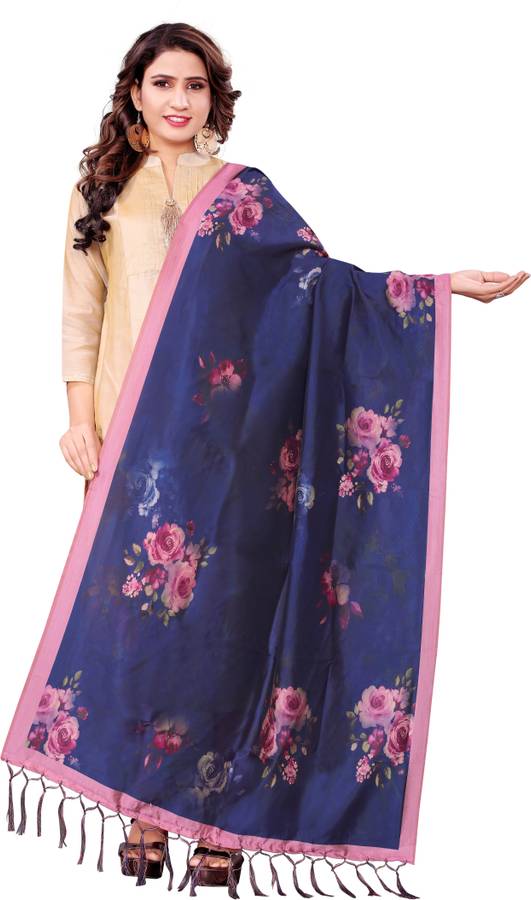 Art Silk Floral Print Blue Women Dupatta