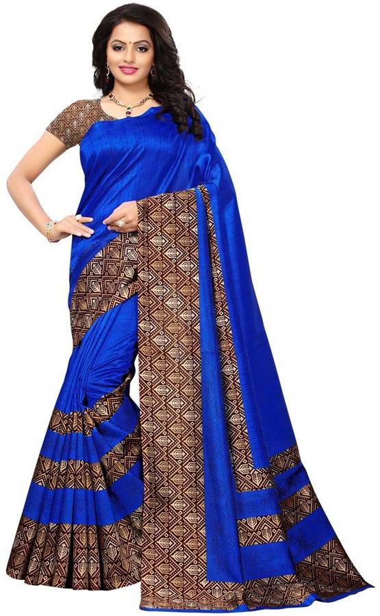 Printed, Geometric Print Kanjivaram Poly Silk Saree