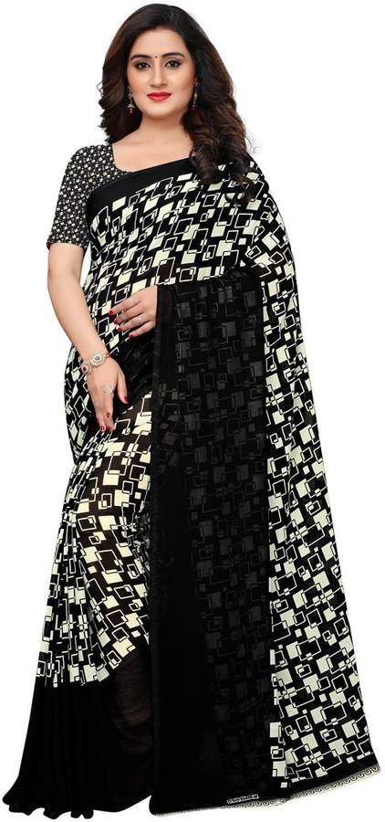 Geometric Print Venkatagiri Georgette Saree