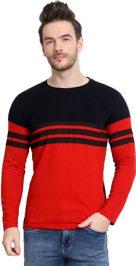 Striped Men Round Neck Red T-Shirt Price in India