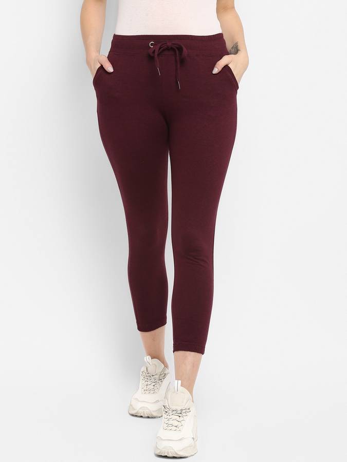 Solid Women Maroon Track Pants