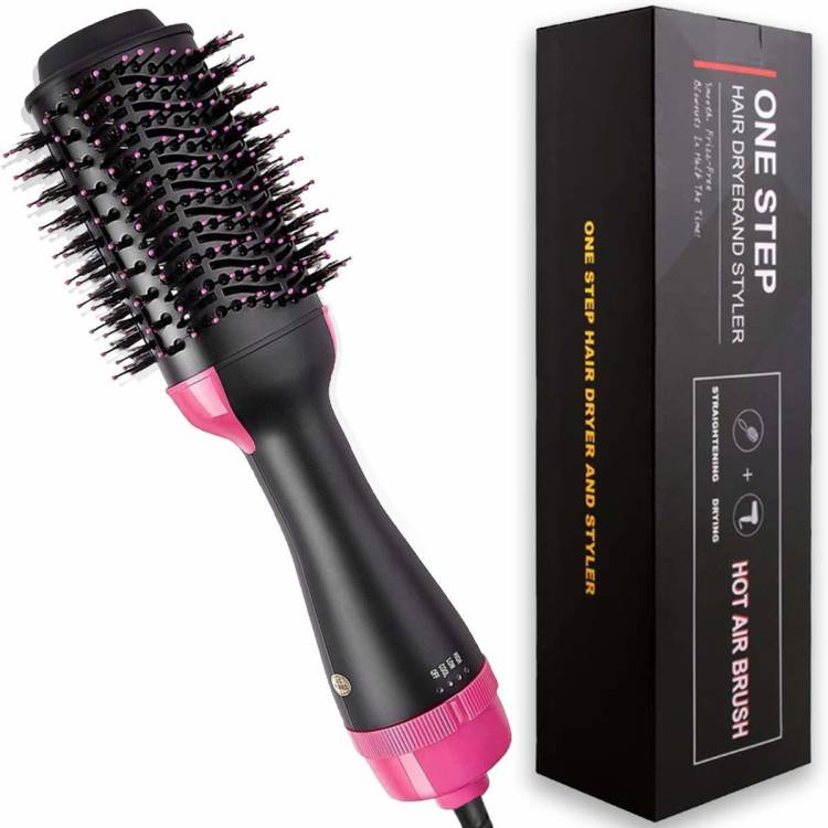 One Step Hot Air Brush, One-Step Hair Dryer, and Volumizer Styler, Professional 2-in-1 Salon Negative Ion Ceramic Electric Blow Rotating Straightener and Curly Comb with Anti-Scald, Black Hair Styler Price in India